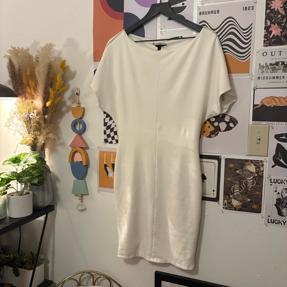 Armani Exchange Ivory Zip Detail Midi Dress SZ S